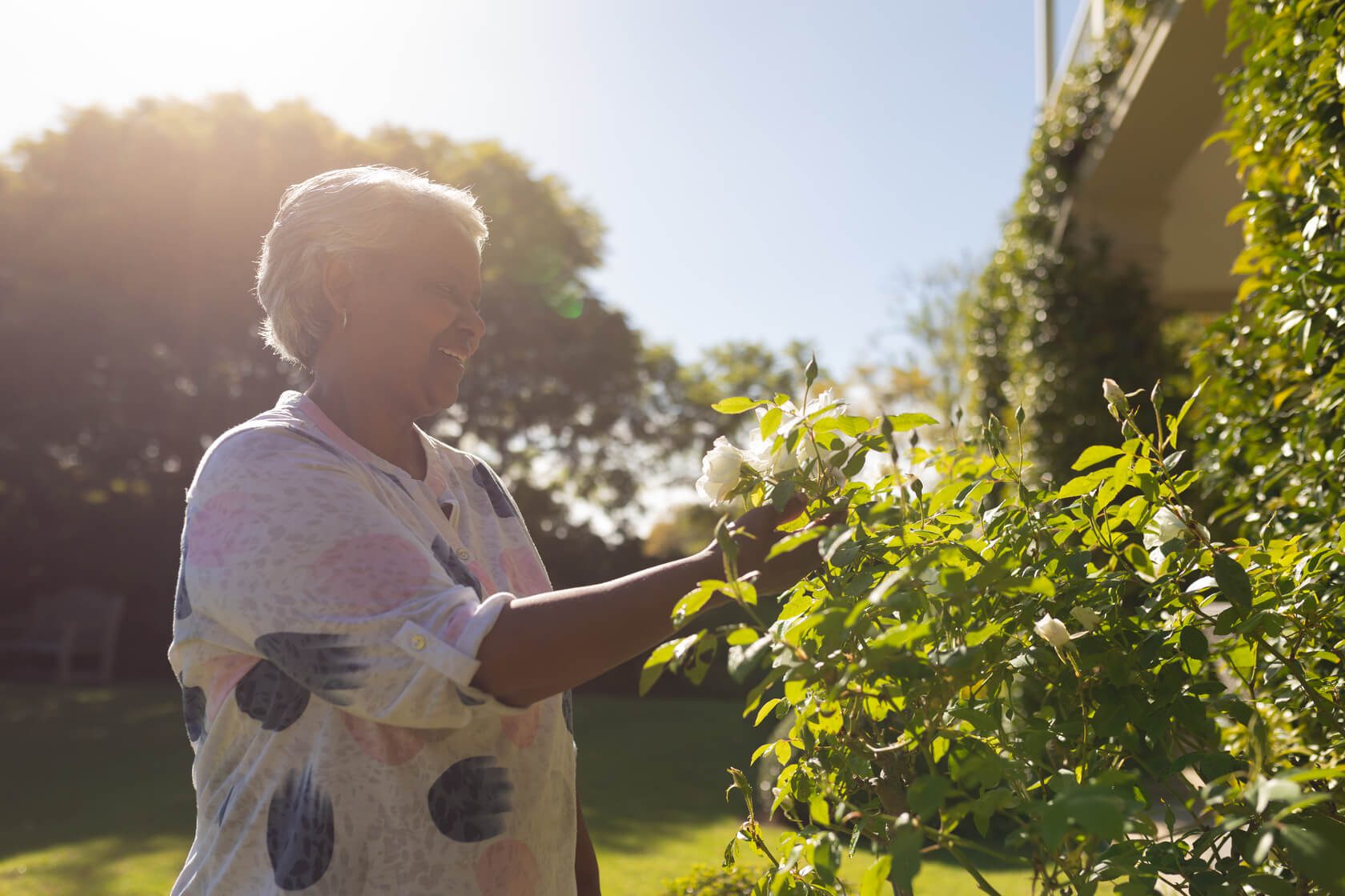 Women tending to garden on a sunny day