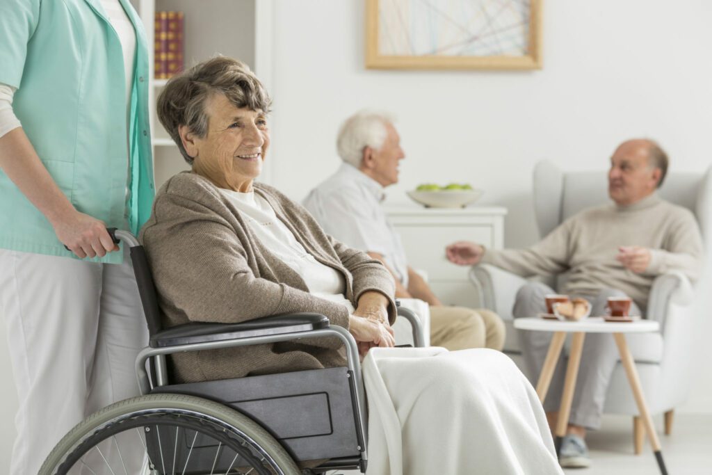 Elderly woman on a wheelchair